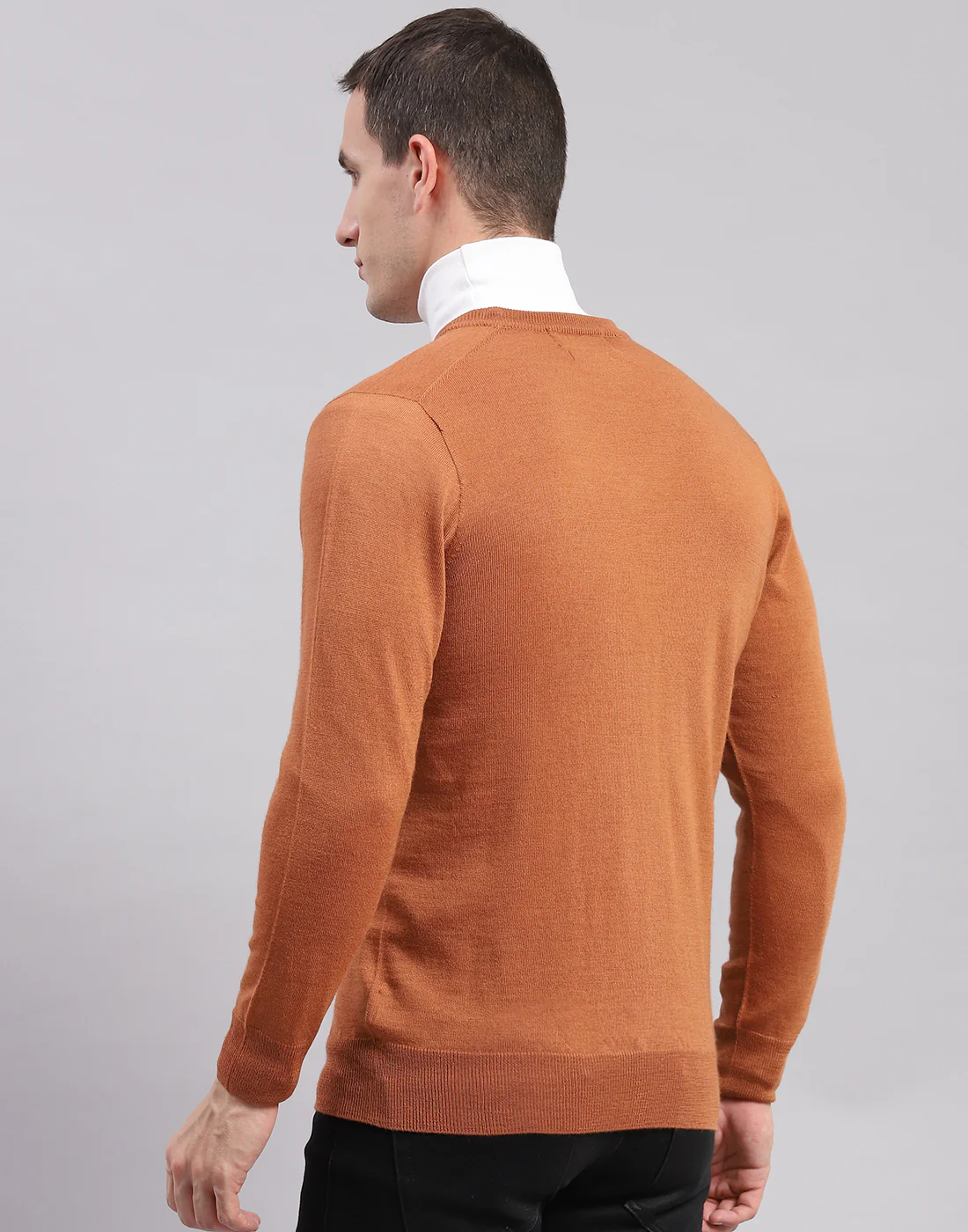 Men Brown Solid V Neck Full Sleeve Sweaters/Pullovers - Image 5