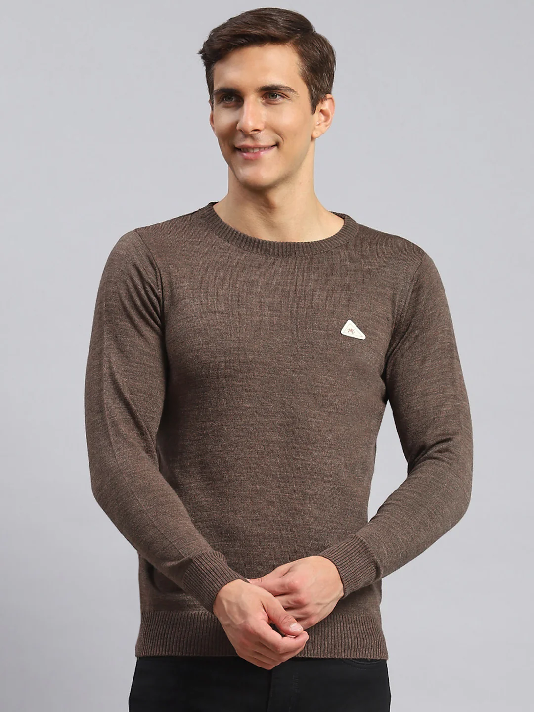 Men Brown Solid Wool blend Pullover - Image 2