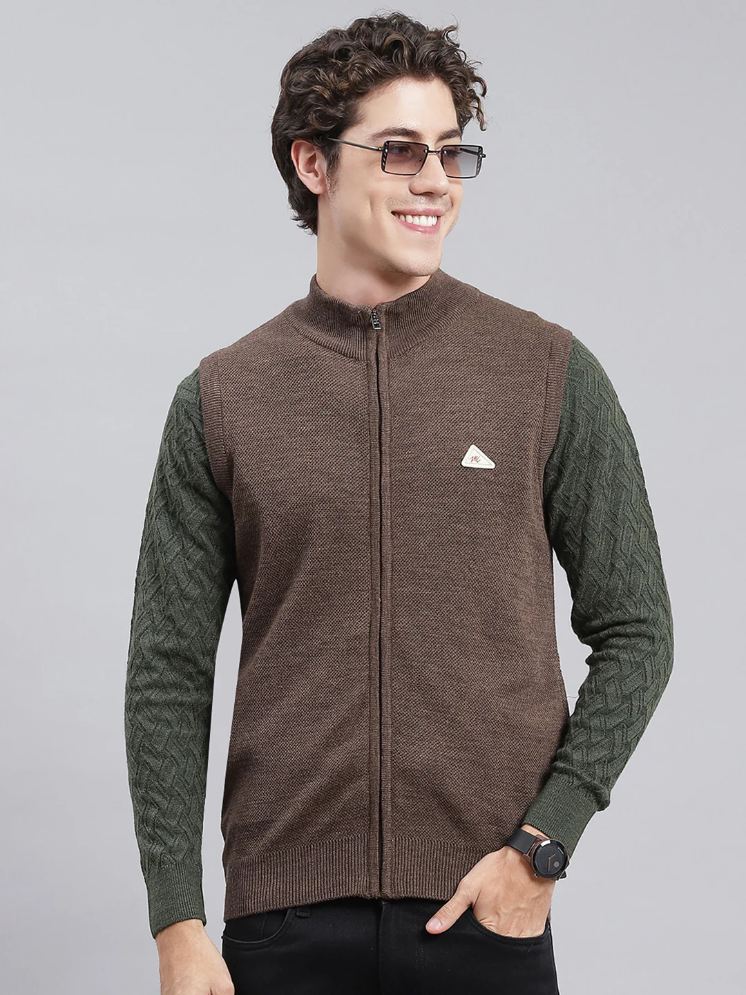 Men Brown Solid Wool blend Sweater - Image 2