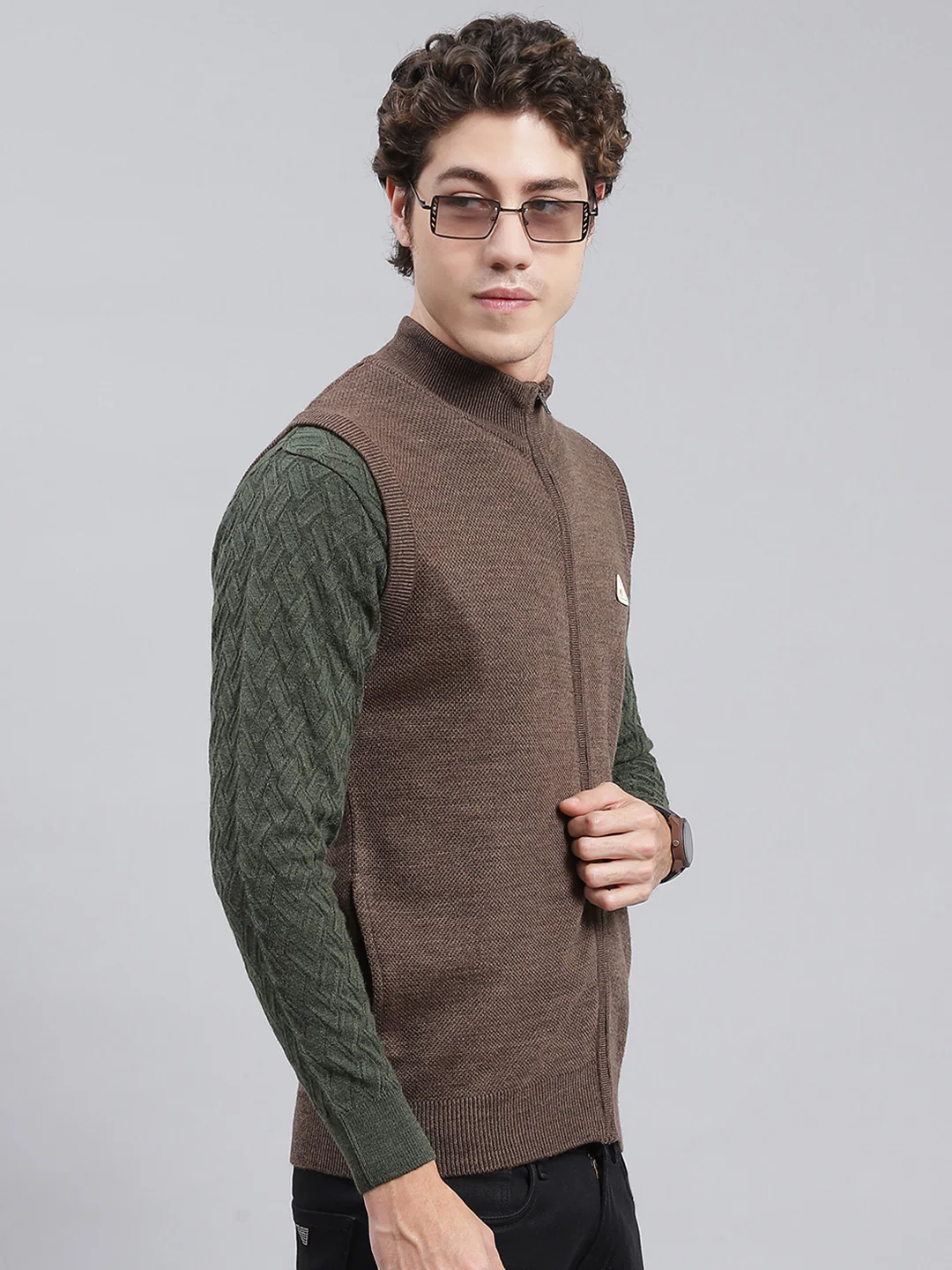 Men Brown Solid Wool blend Sweater - Image 3