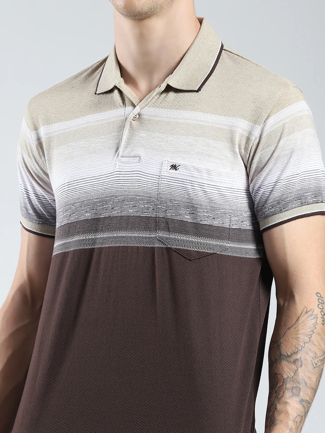 Men Brown Stripe Collar Half Sleeve T-Shirt - Image 6