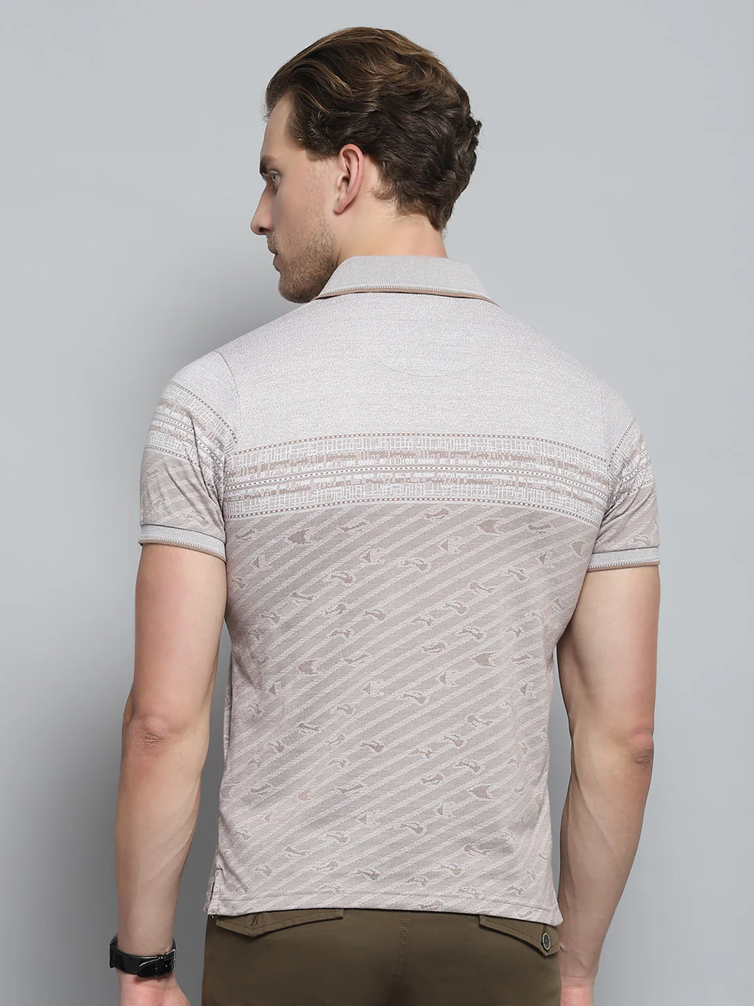 Men Brown Stripe Collar Half Sleeve T-Shirt - Image 5