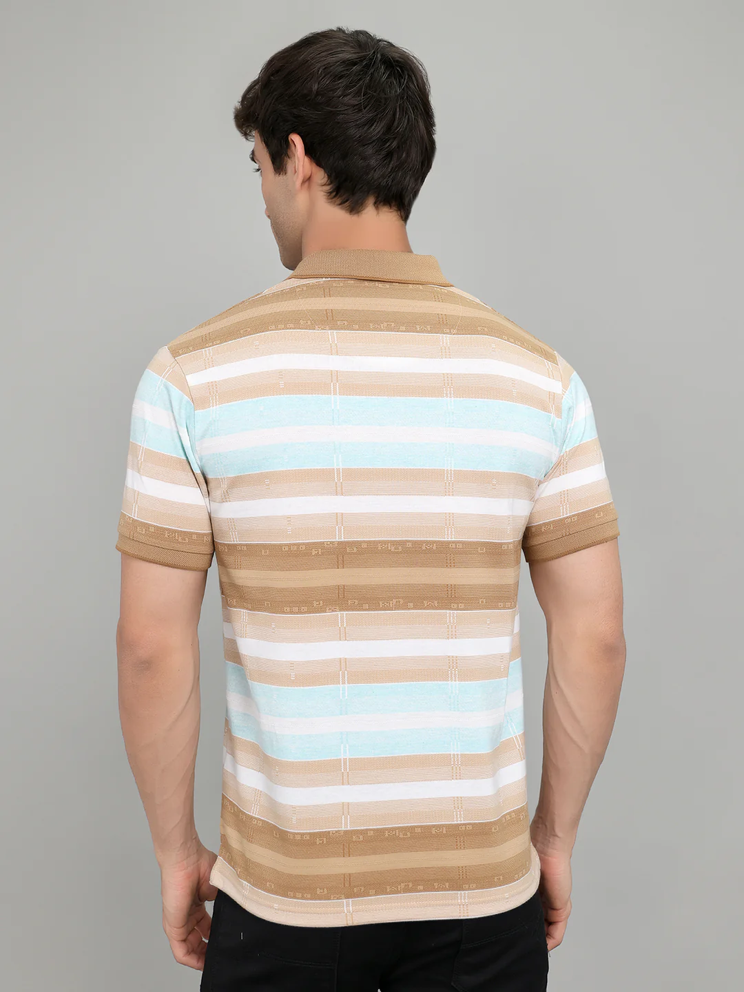 Men Brown Stripe Collar Half Sleeve T-Shirt - Image 4