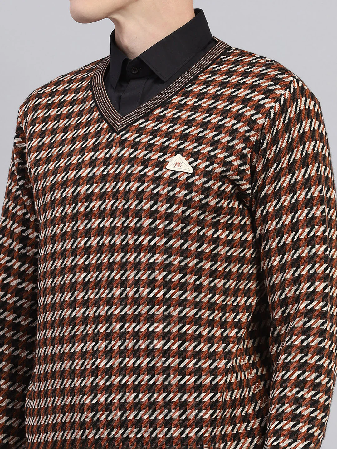 Men Brown Stripe V Neck Full Sleeve Pullover - Image 6