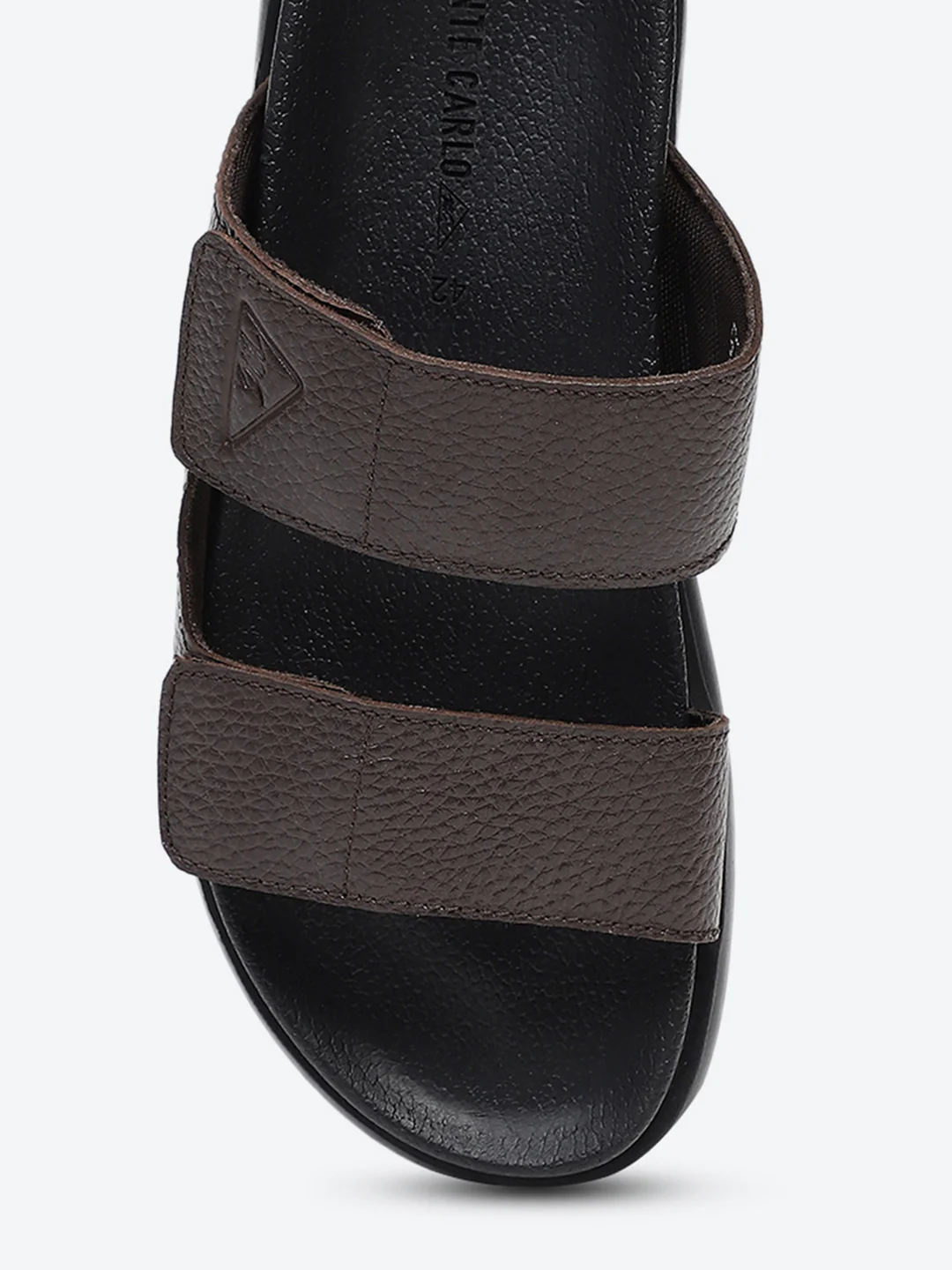 Men Brown Velcro Genuine Leather Sliders - Image 7