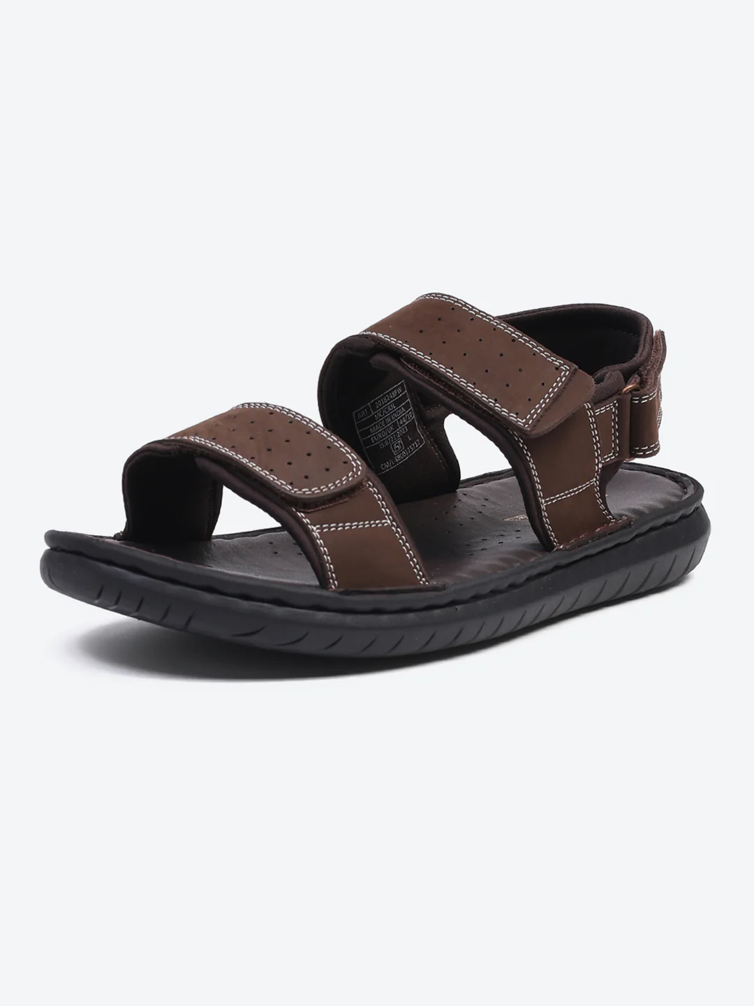 Men Brown Velcro Leather Sandals - Image 3