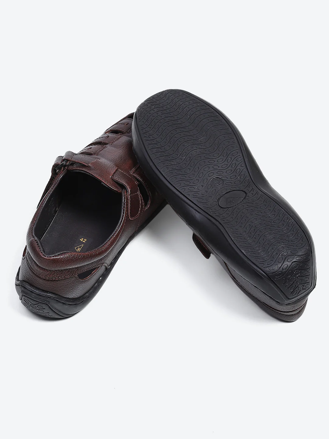 Men Brown Velcro Leather Sandals - Image 7