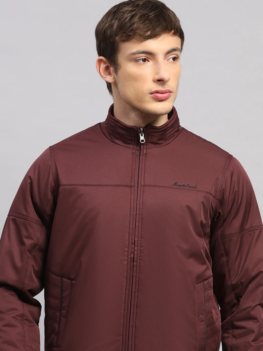 Men Burgundy Solid Collar Full Sleeve Jacket - Image 10
