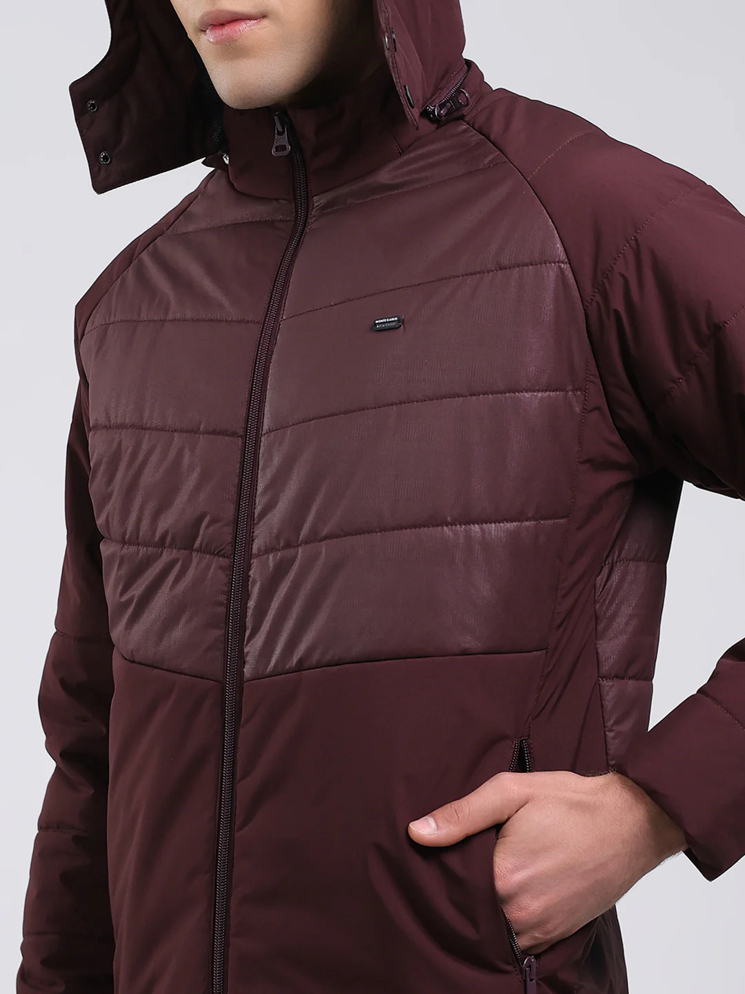 Men Burgundy Solid Hooded Full Sleeve Jacket - Image 6