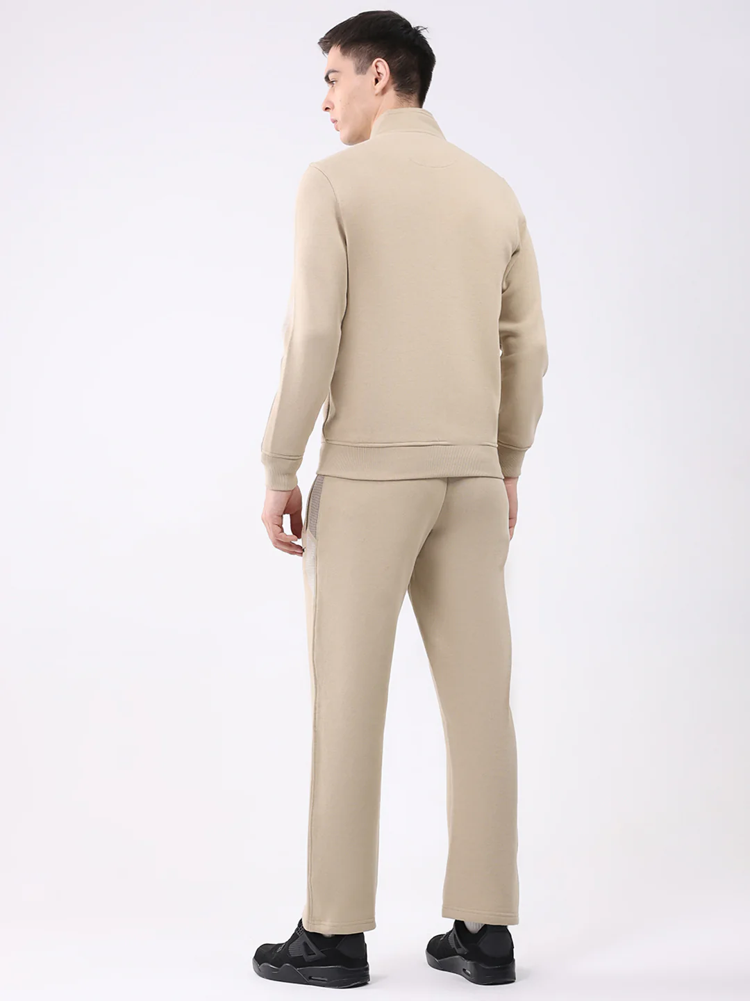 Men Camel Brown Printed Collar Full Sleeve Winter Tracksuit - Image 5