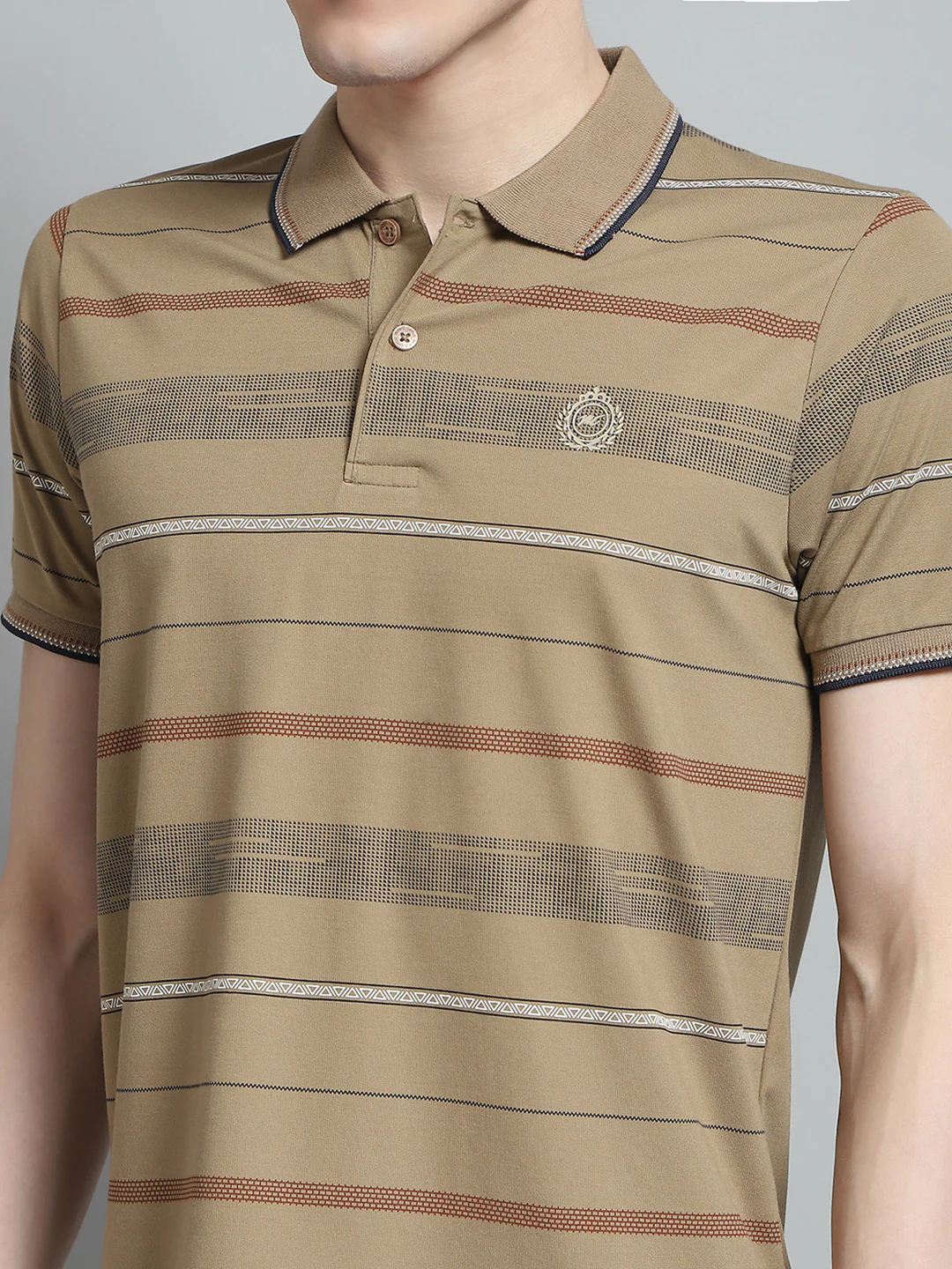 Men Camel Brown Printed Collar Half Sleeve Lower Set - Image 7