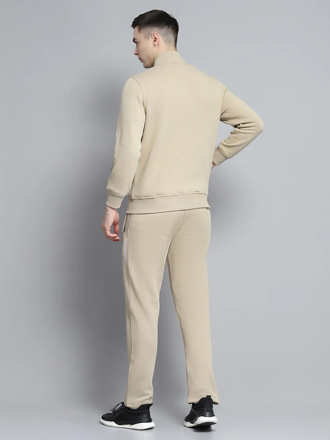 Men Camel Brown Printed Mock Neck Full Sleeve Winter Tracksuit - Image 5