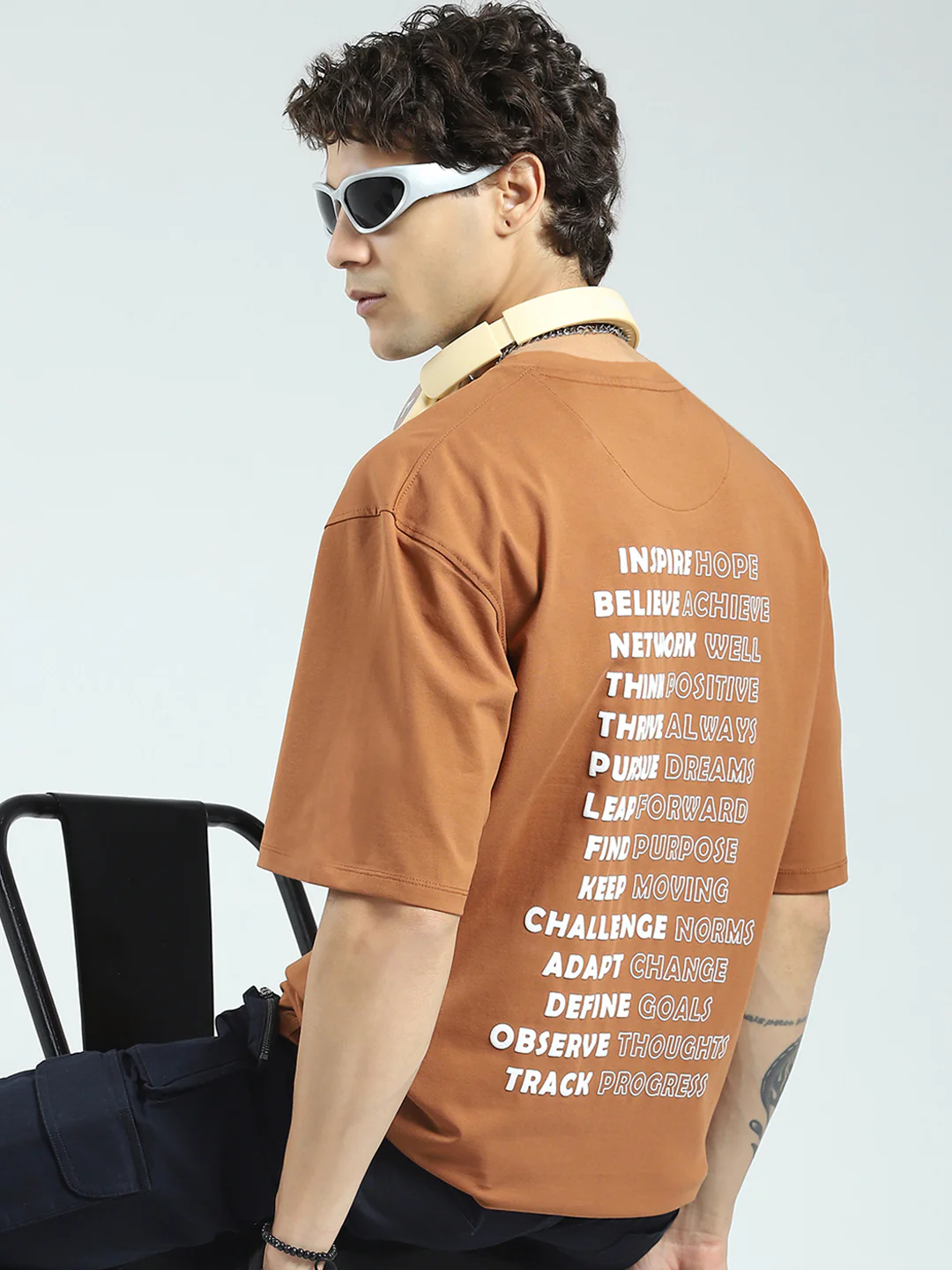 Rock.it Men Camel Brown Printed Round Neck Half Sleeve T-Shirt - Image 6