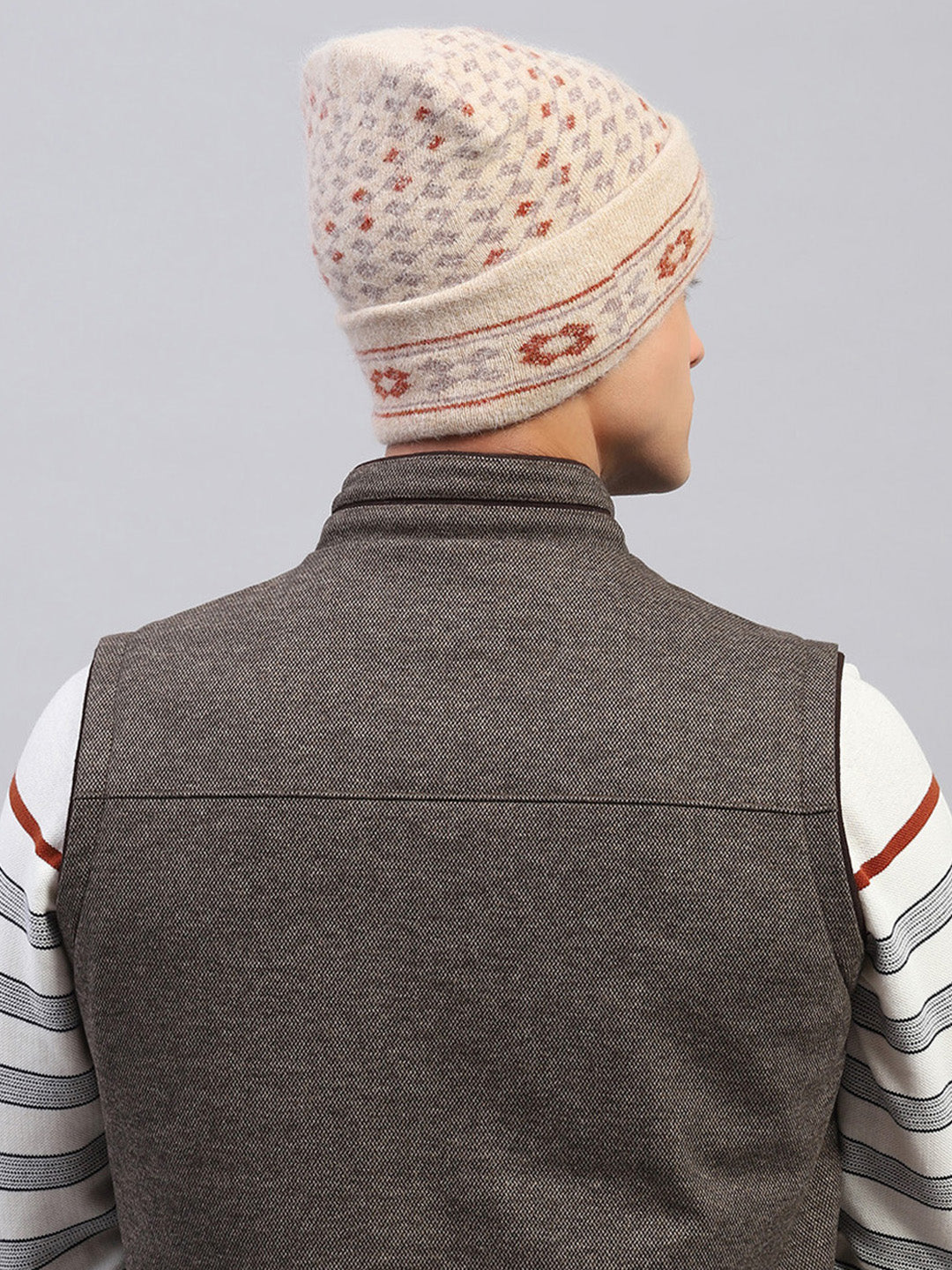 Men Camel Brown Self Design Cap - Image 4