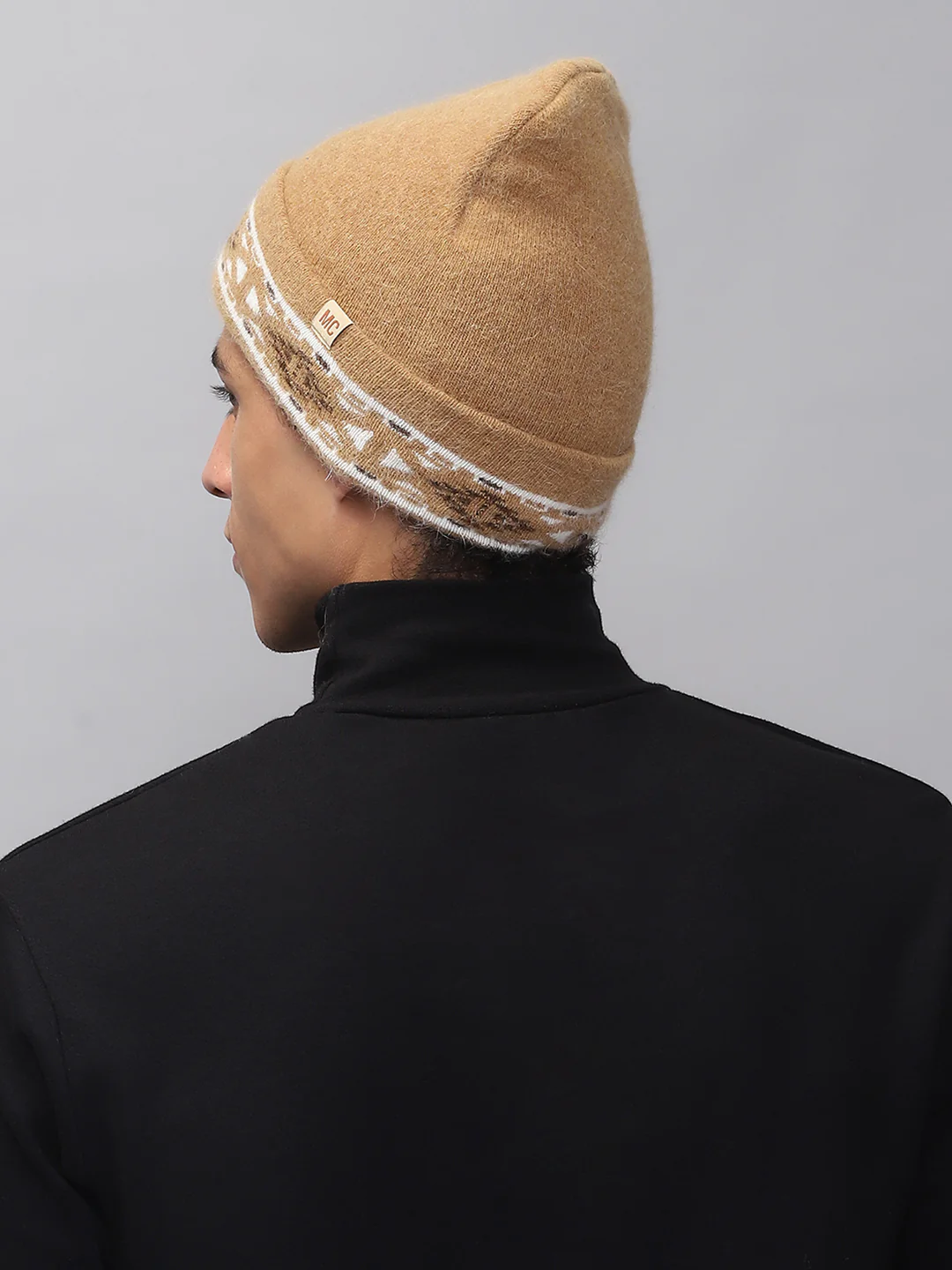 Men Camel Brown Self Design Cap - Image 5