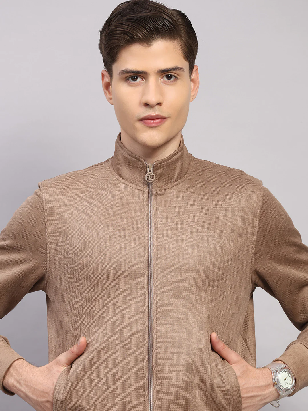 Luxuria Men Camel Brown Solid Collar Full Sleeve Winter Tracksuit - Image 7