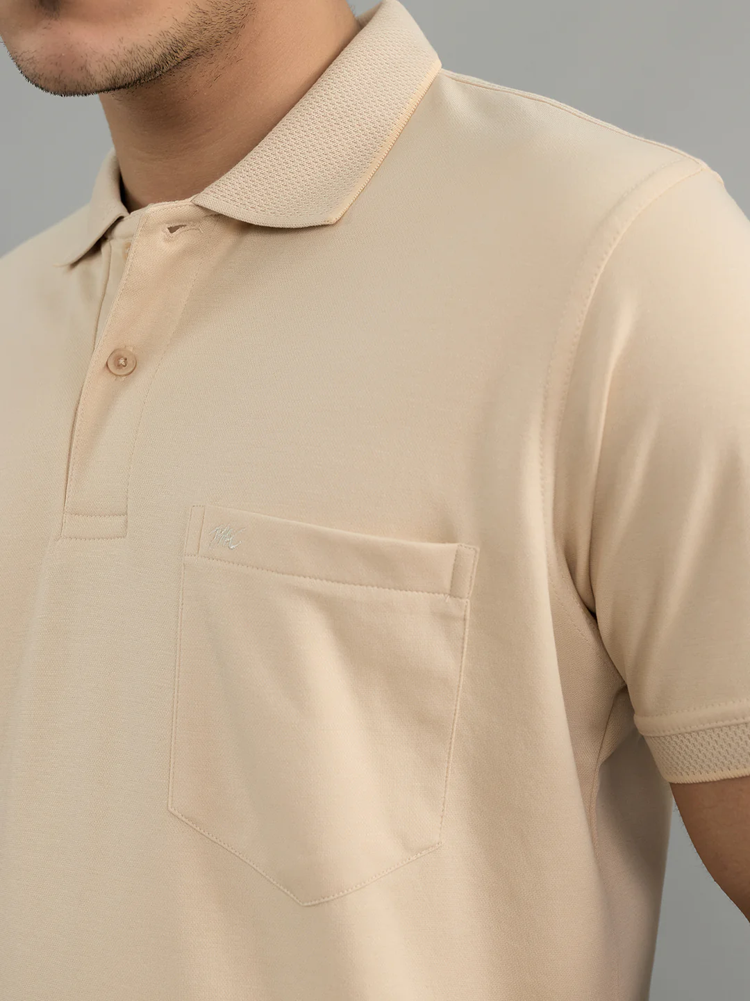 Men Camel Brown Solid Collar Half Sleeve T-Shirt - Image 5