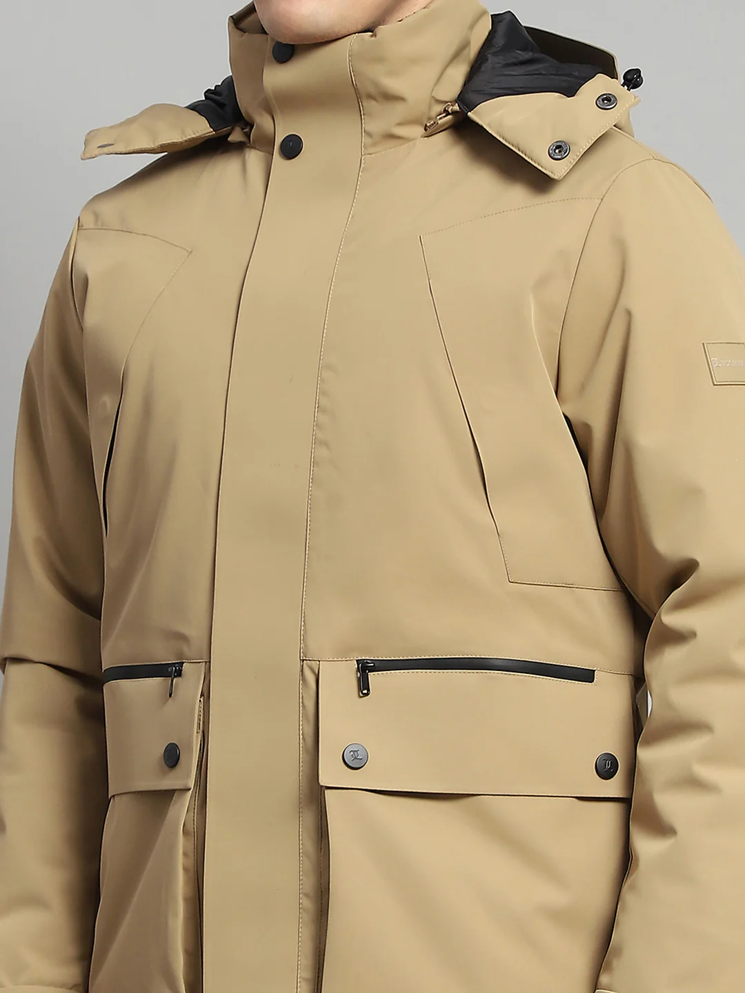 Men Camel Brown Solid Hooded Full Sleeve Jacket - Image 7