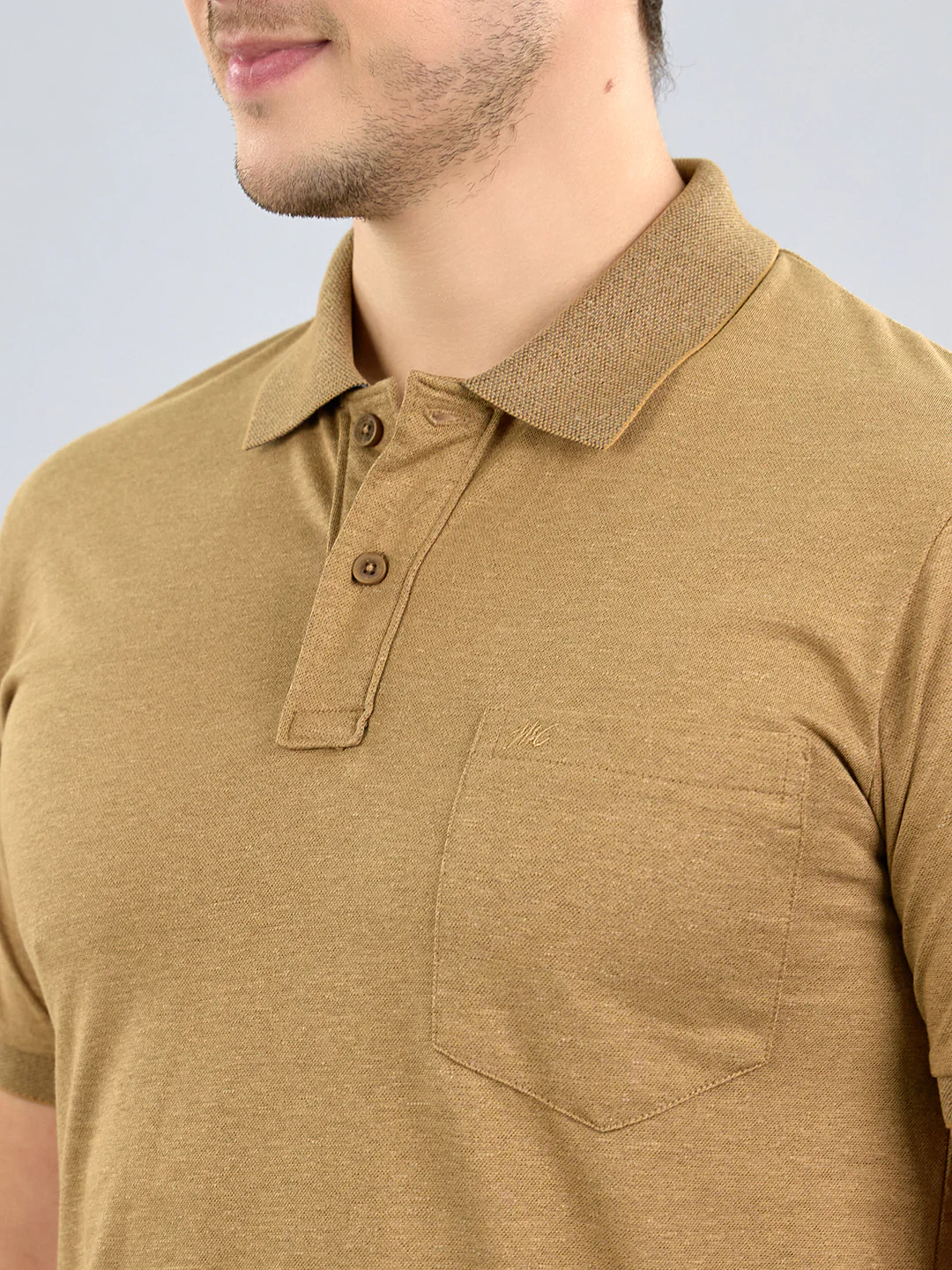 Men Camel Brown Solid Polo Collar Half Sleeve T-Shirt - Image 5