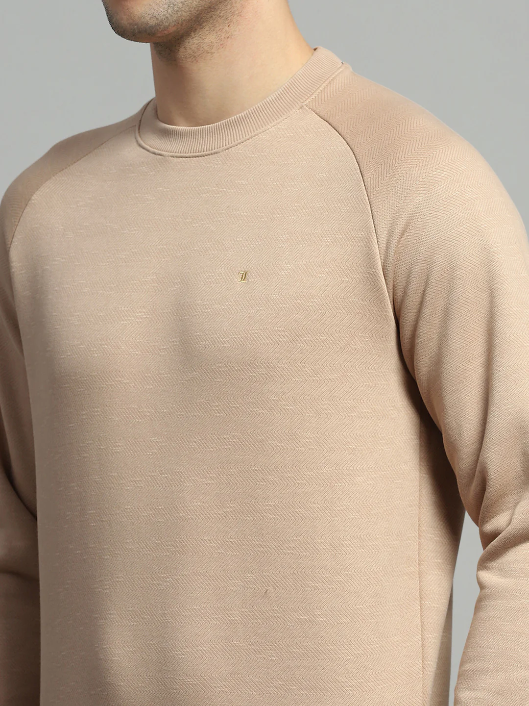 Men Camel Brown Solid Round Neck Full Sleeve Sweatshirt - Image 7