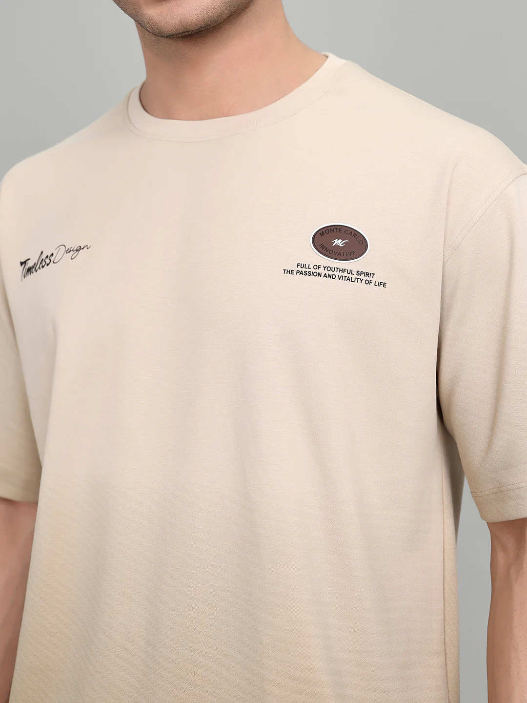 Men Camel Brown Solid Round Neck Half Sleeve T-Shirt - Image 5