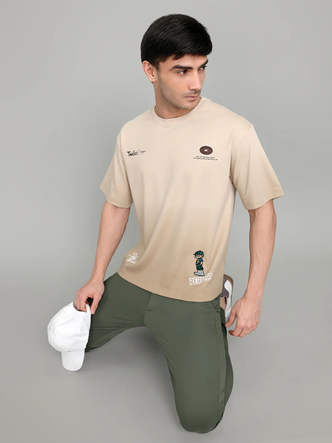 Men Camel Brown Solid Round Neck Half Sleeve T-Shirt - Image 6