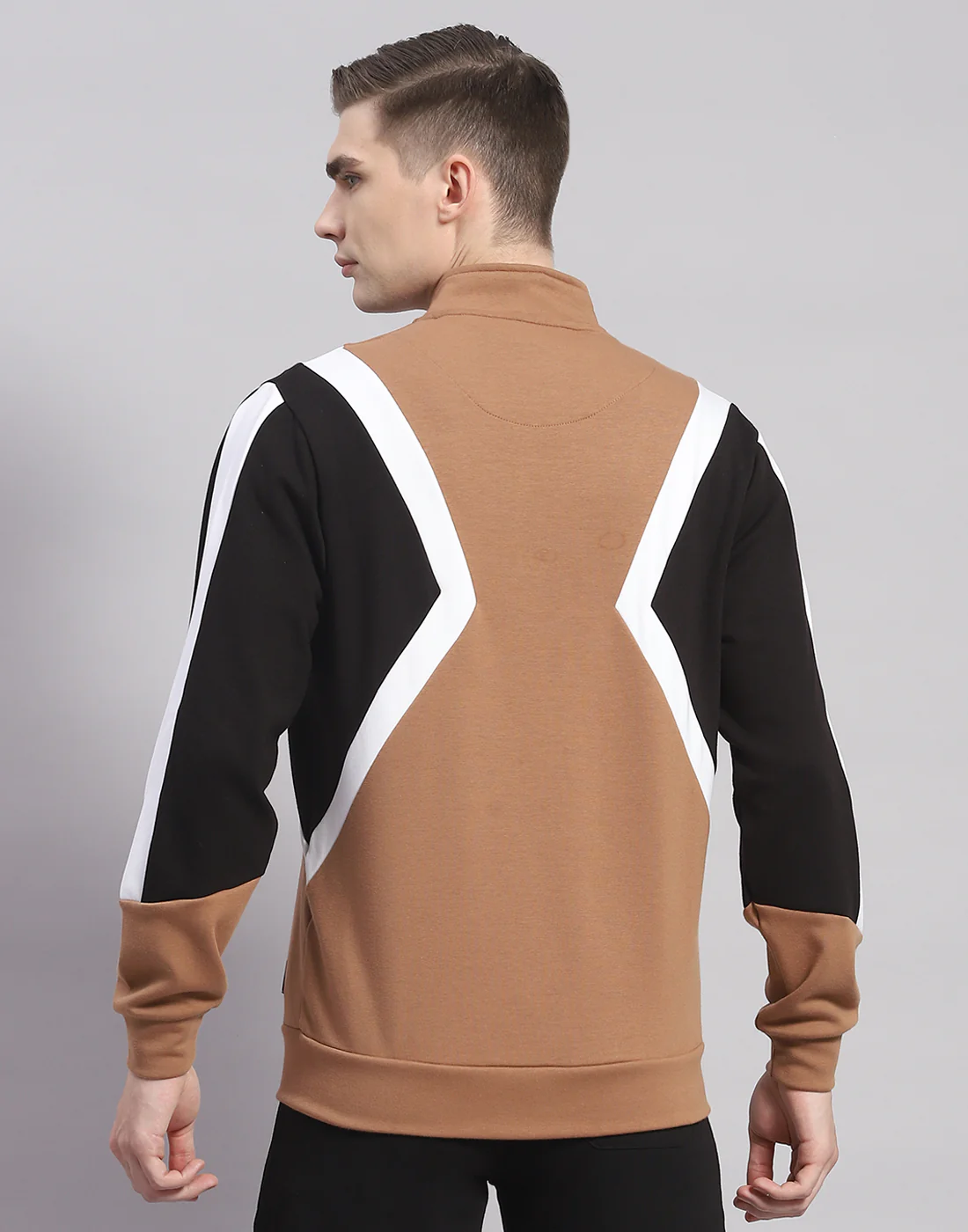 Rock.it Men Camel Brown Solid T Neck Full Sleeve Sweatshirt - Image 6
