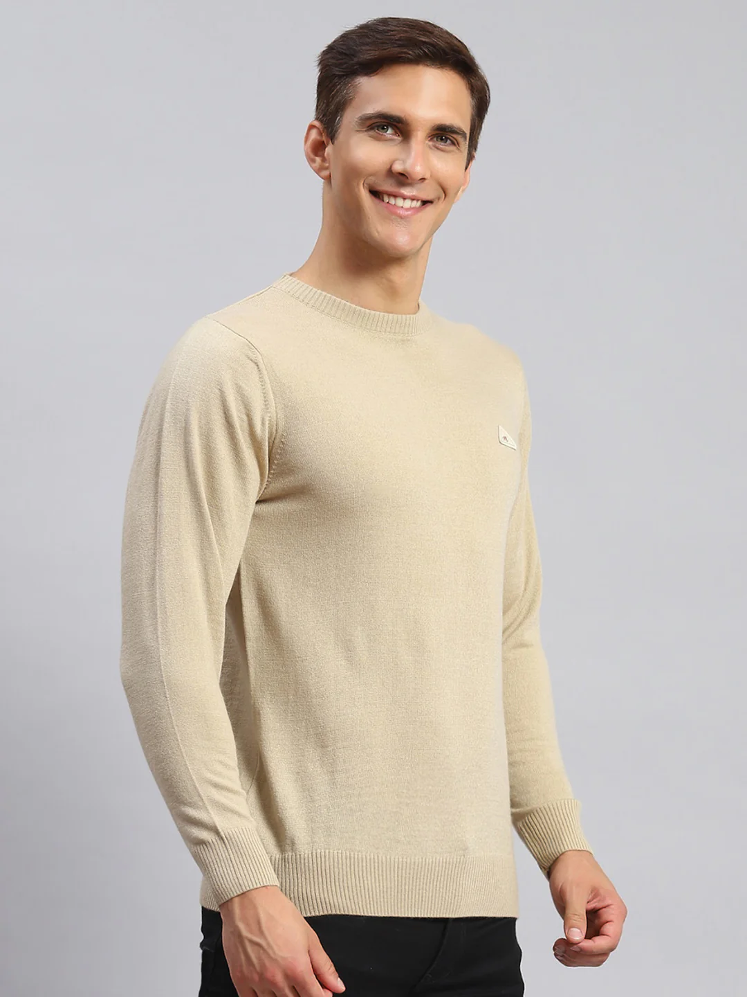 Men Camel Brown Solid Wool blend Pullover - Image 3
