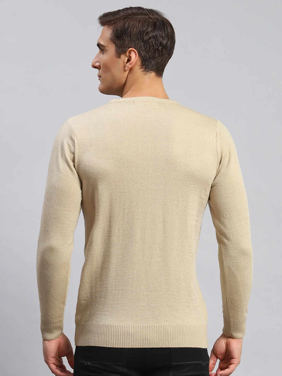 Men Camel Brown Solid Wool blend Pullover - Image 5