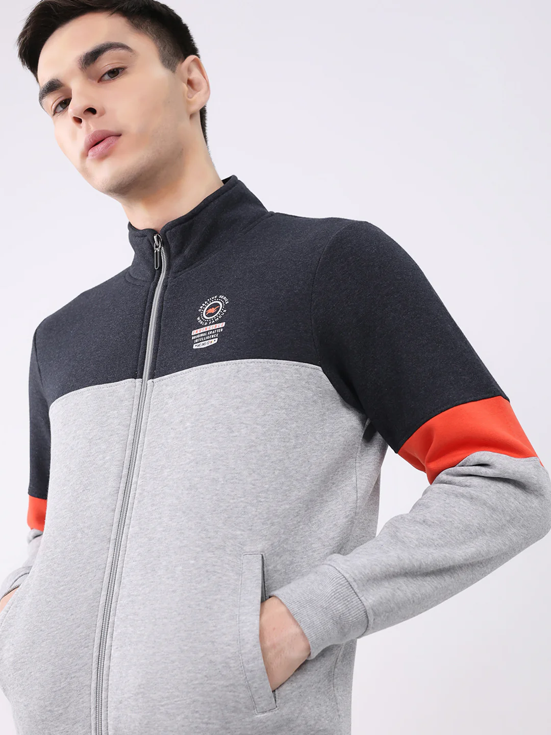 Men Charcoal Printed Collar Full Sleeve Winter Tracksuit - Image 7