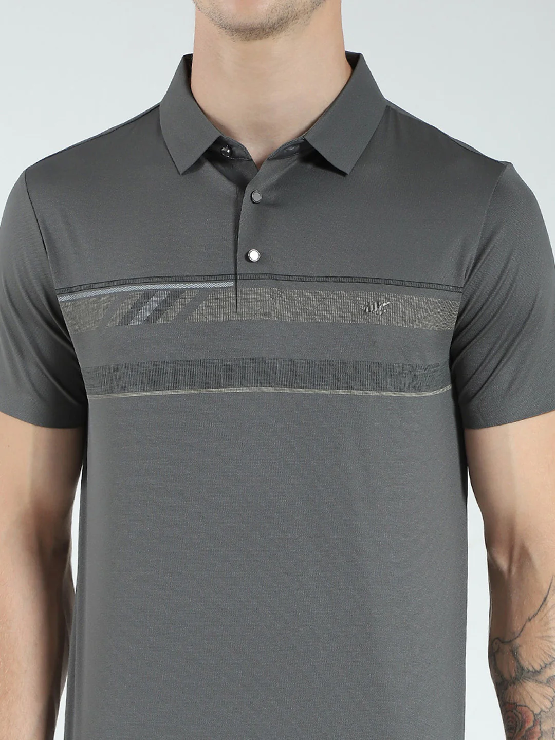 Men Charcoal Printed Collar Half Sleeve T-Shirt - Image 6