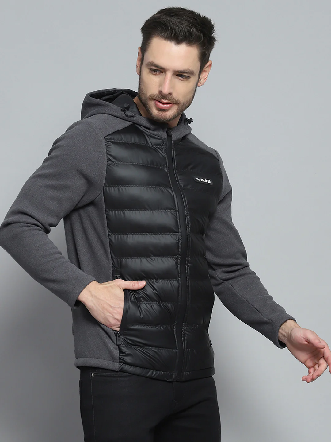 Rock.it Men Charcoal Solid Hooded Full Sleeve Jacket - Image 4