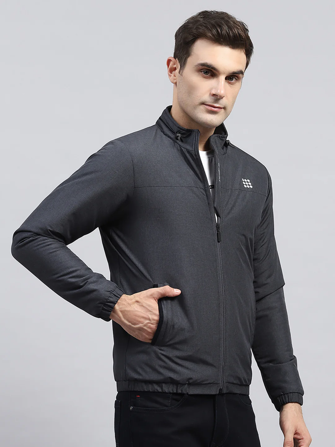 Rock.it Men Charcoal Solid Mock Neck Full Sleeve Jacket - Image 4