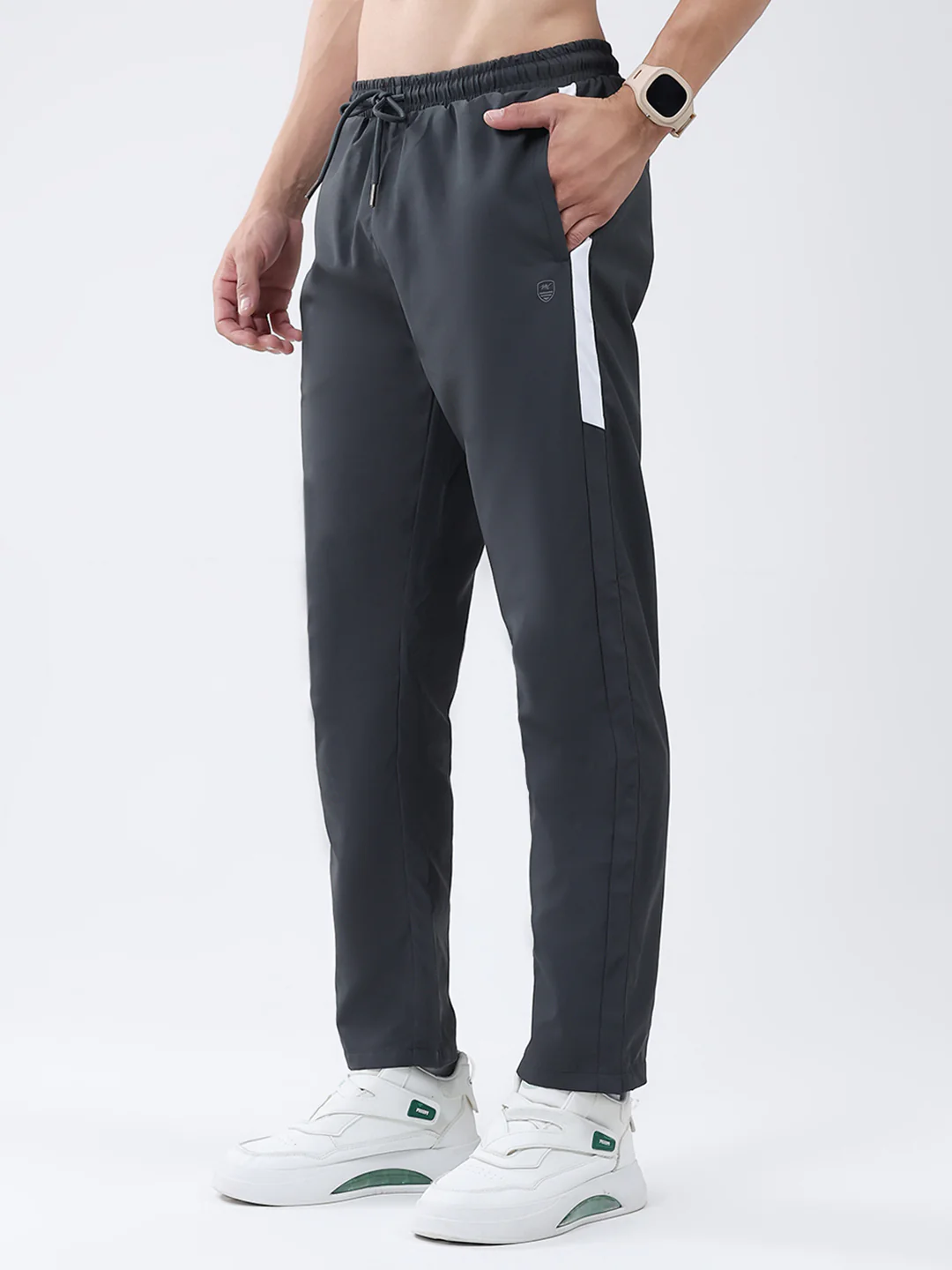 Men Charcoal Solid Mock Neck Full Sleeve Winter Tracksuit - Image 7