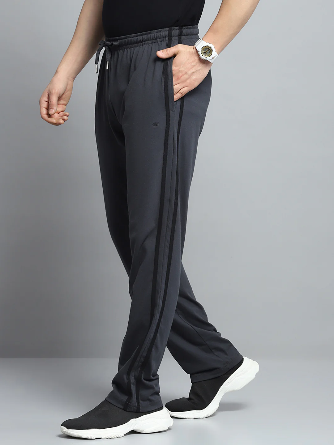 Men Charcoal Solid Regular Fit Lower - Image 3
