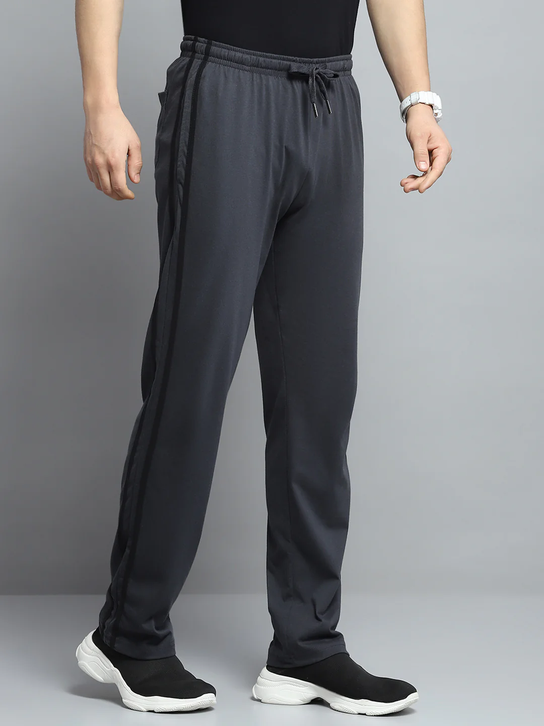 Men Charcoal Solid Regular Fit Lower - Image 4