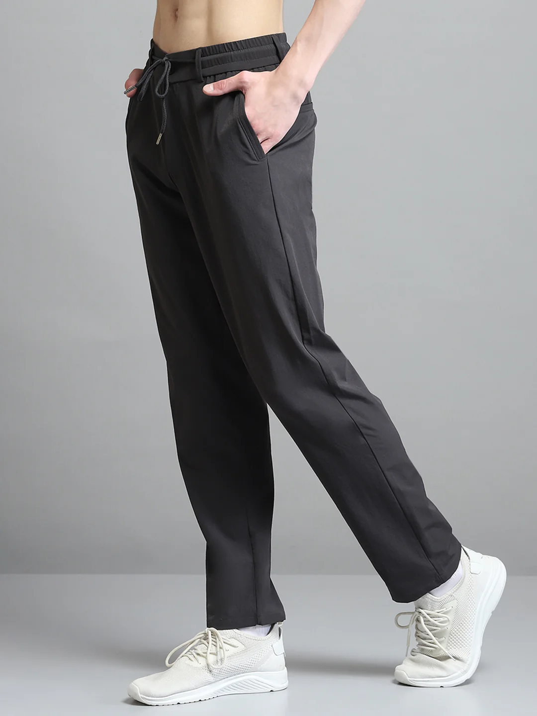 Men Charcoal Solid Regular Fit Lower - Image 3