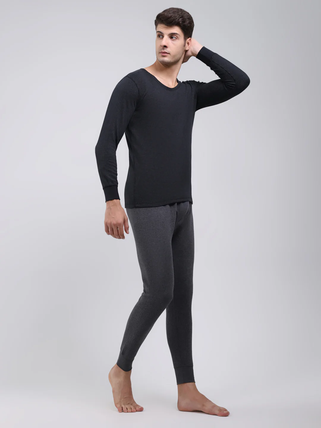 Men Charcoal Solid Regular Fit Thermal Lower - Image 2