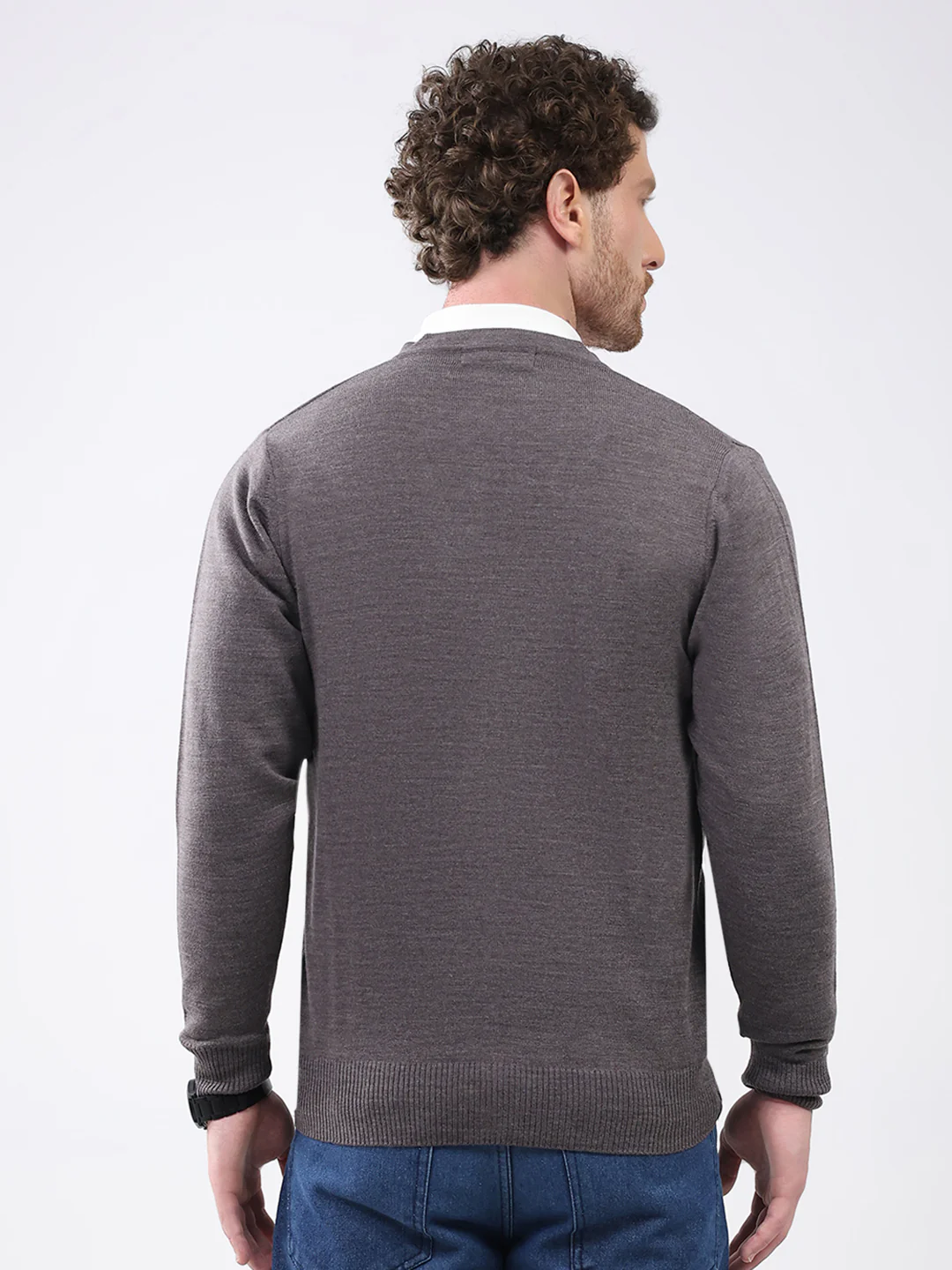 Men Charcoal Solid V Neck Full Sleeve Cardigan - Image 5