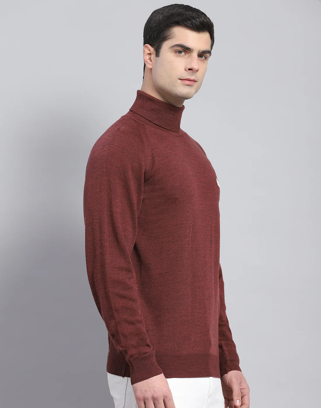 Men Coffee Brown Solid High Neck Full Sleeve Pullover - Image 5