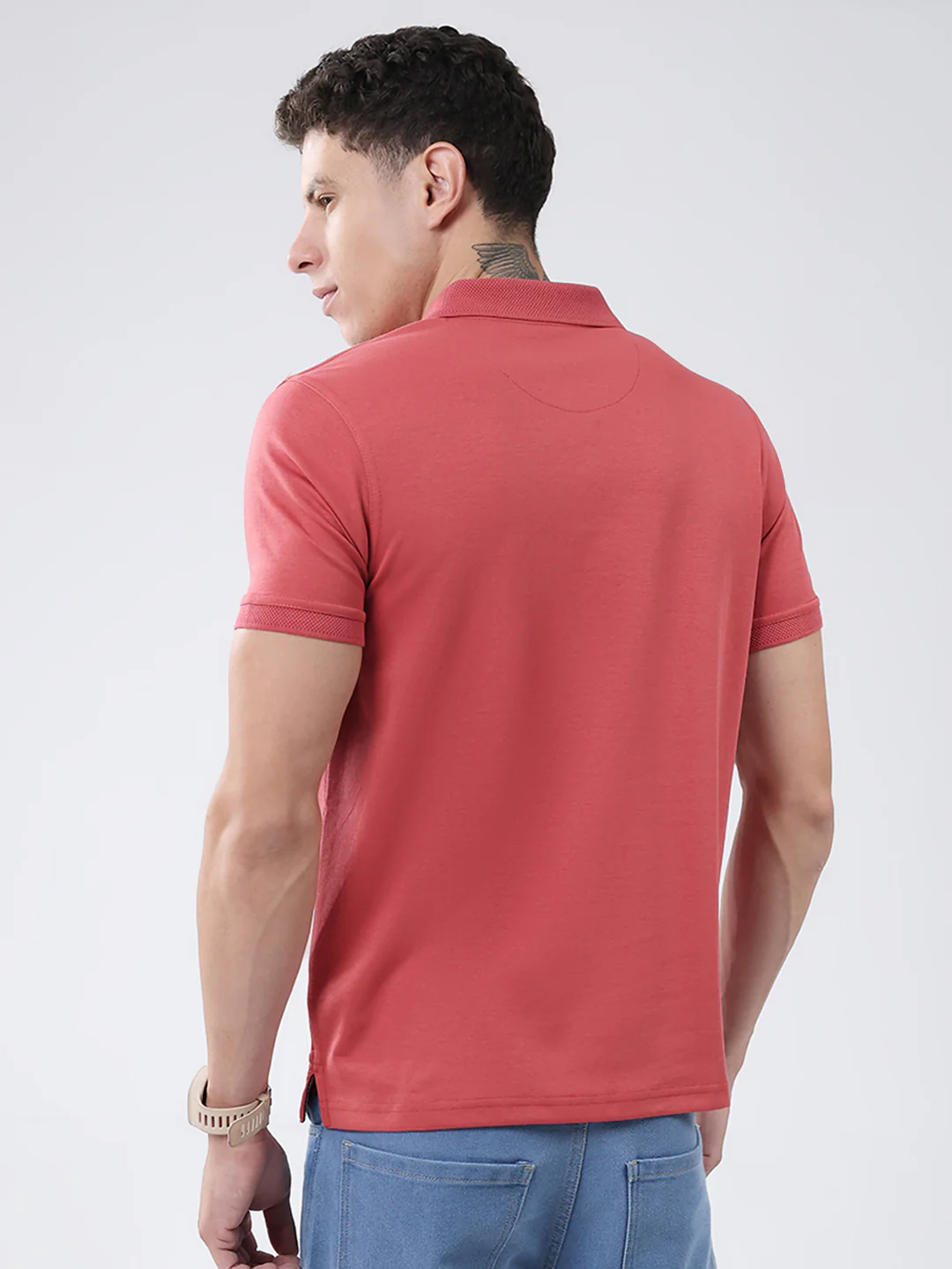 Men Coral Solid Collar Half Sleeve T-Shirt - Image 5