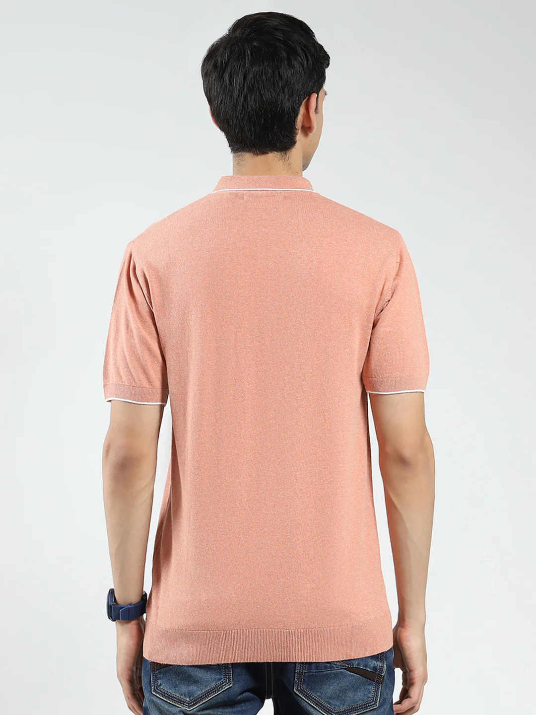 Men Coral Solid Collar Half Sleeve T-Shirt - Image 5