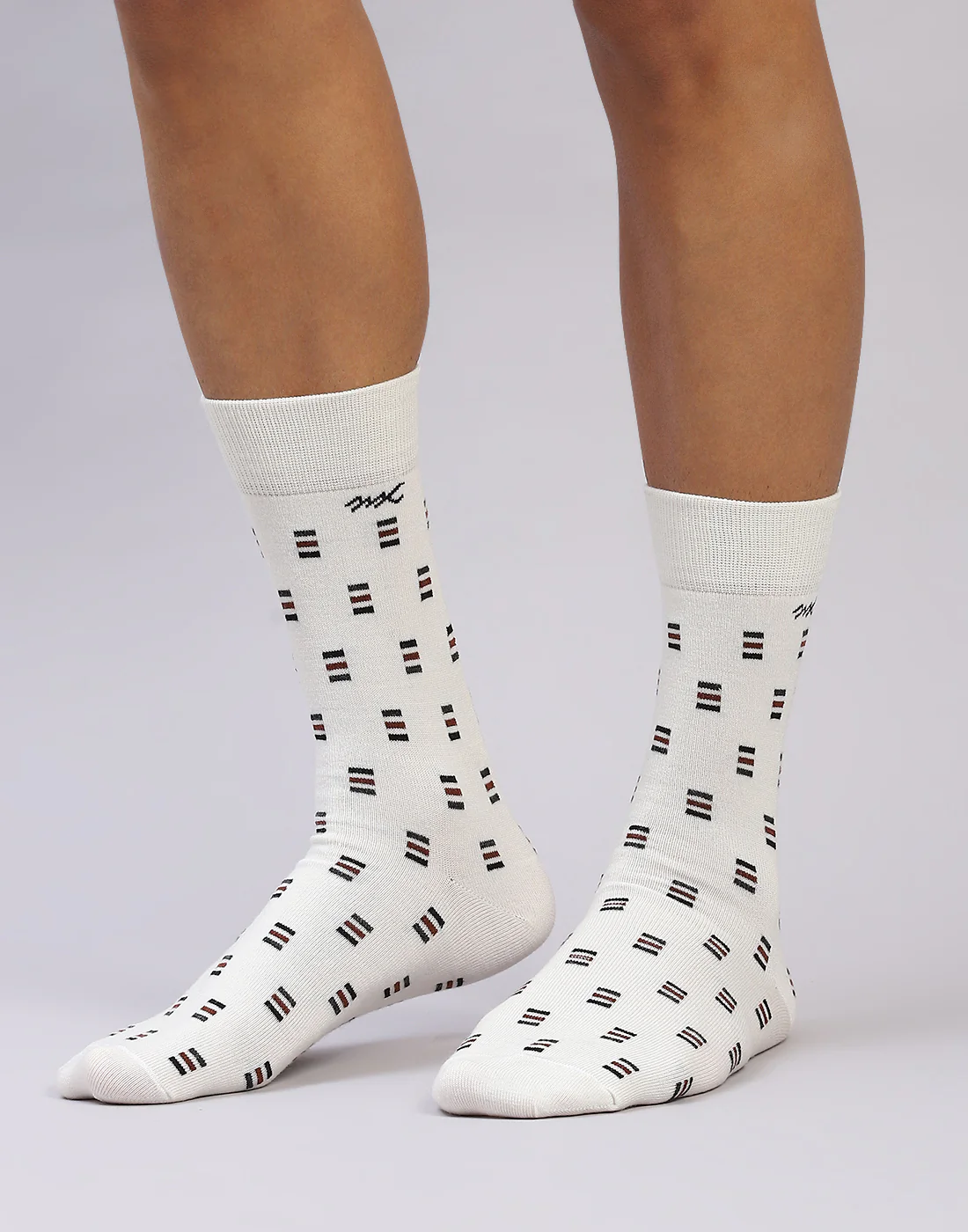 Men Cotton Blend Self Design Calf Length Socks (1 Pair) - Image 2
