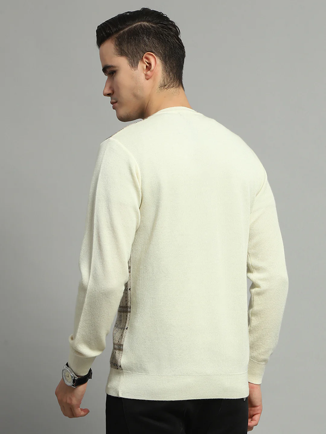 Luxuria Men Cream Check V Neck Full Sleeve Pullover - Image 5
