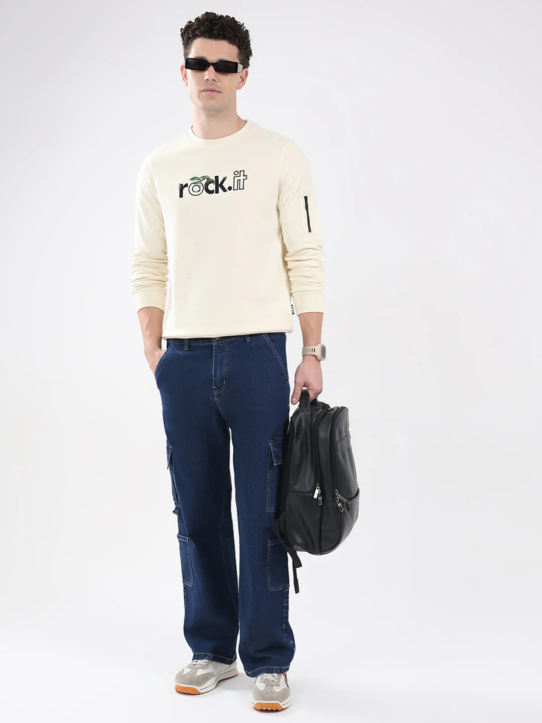Rock.it Men Cream Embroidered Round Neck Full Sleeve Sweatshirt - Image 2
