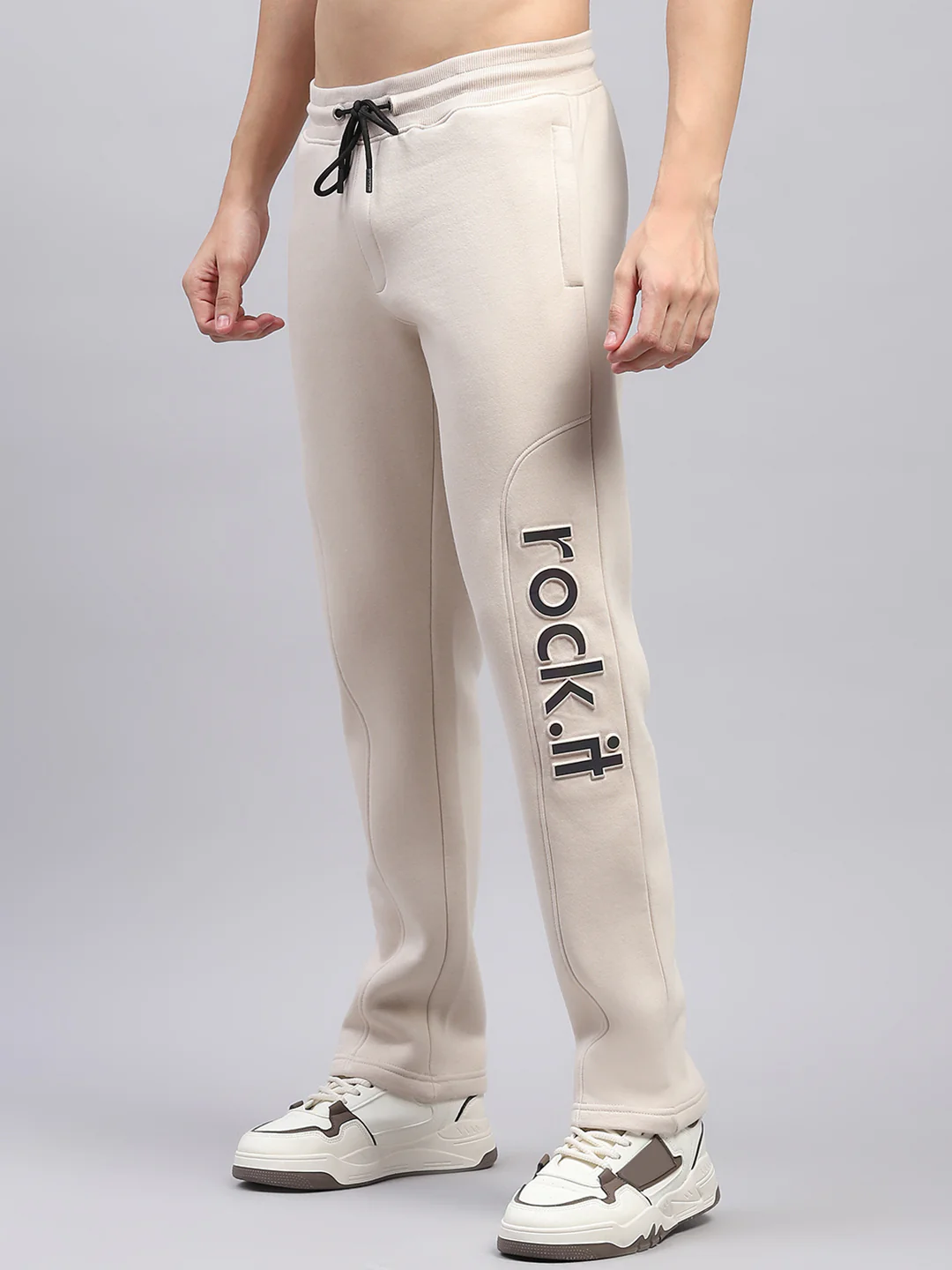 Rock.it Men Cream Printed Hooded Full Sleeve Winter Tracksuit - Image 7