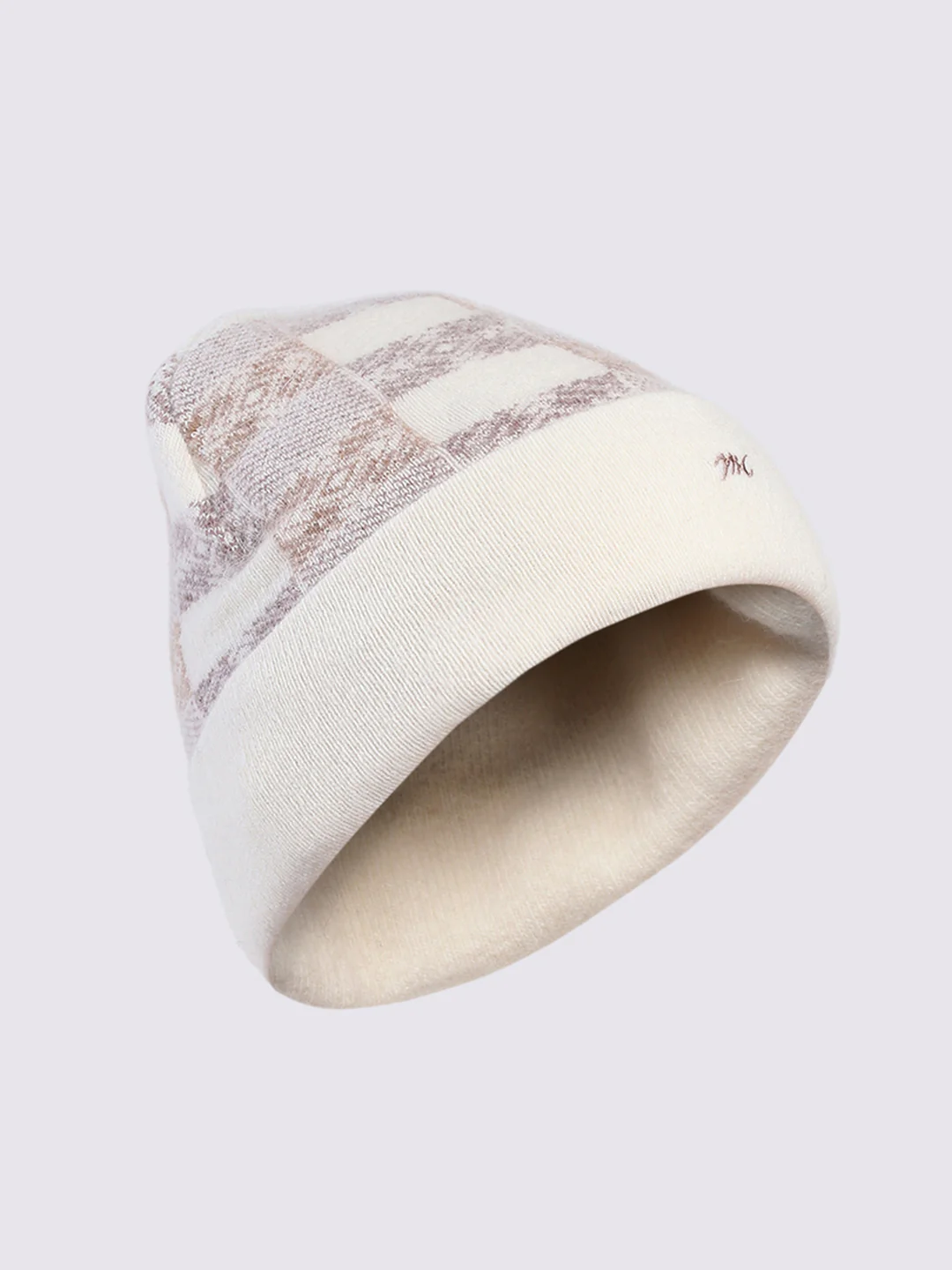 Men Cream Self Design Angoora Cap - Image 2