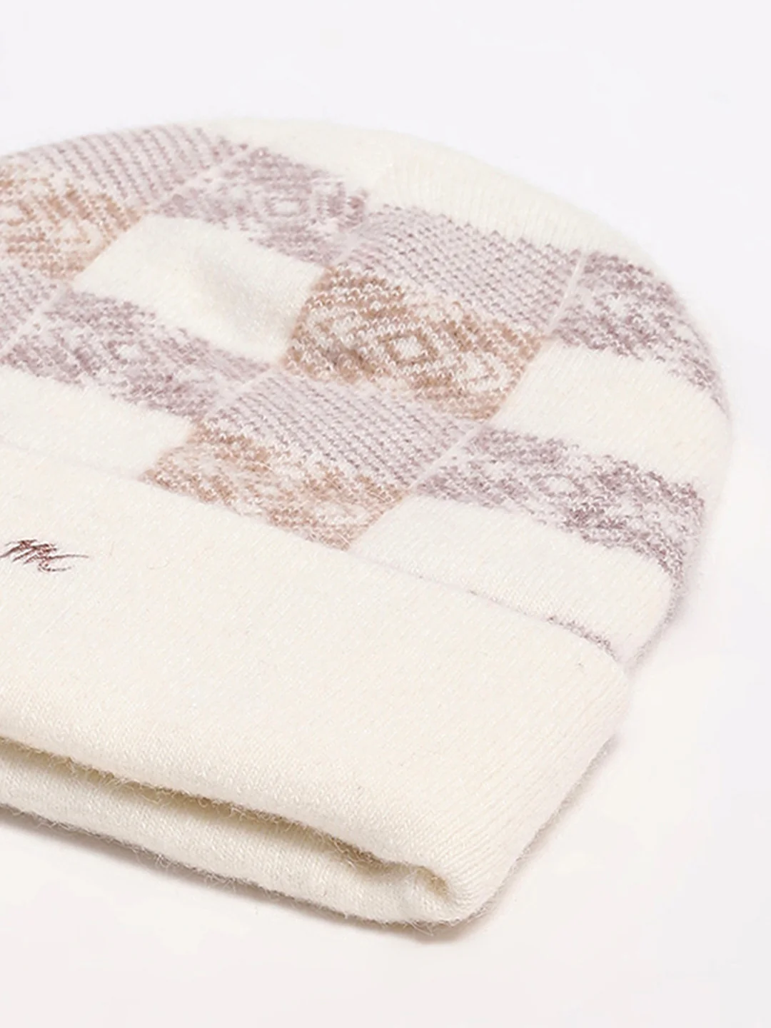 Men Cream Self Design Angoora Cap - Image 7