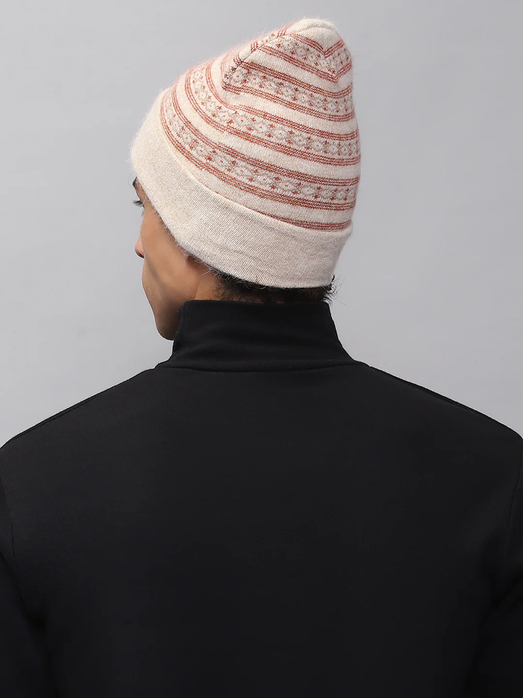 Men Cream Self Design Cap - Image 5