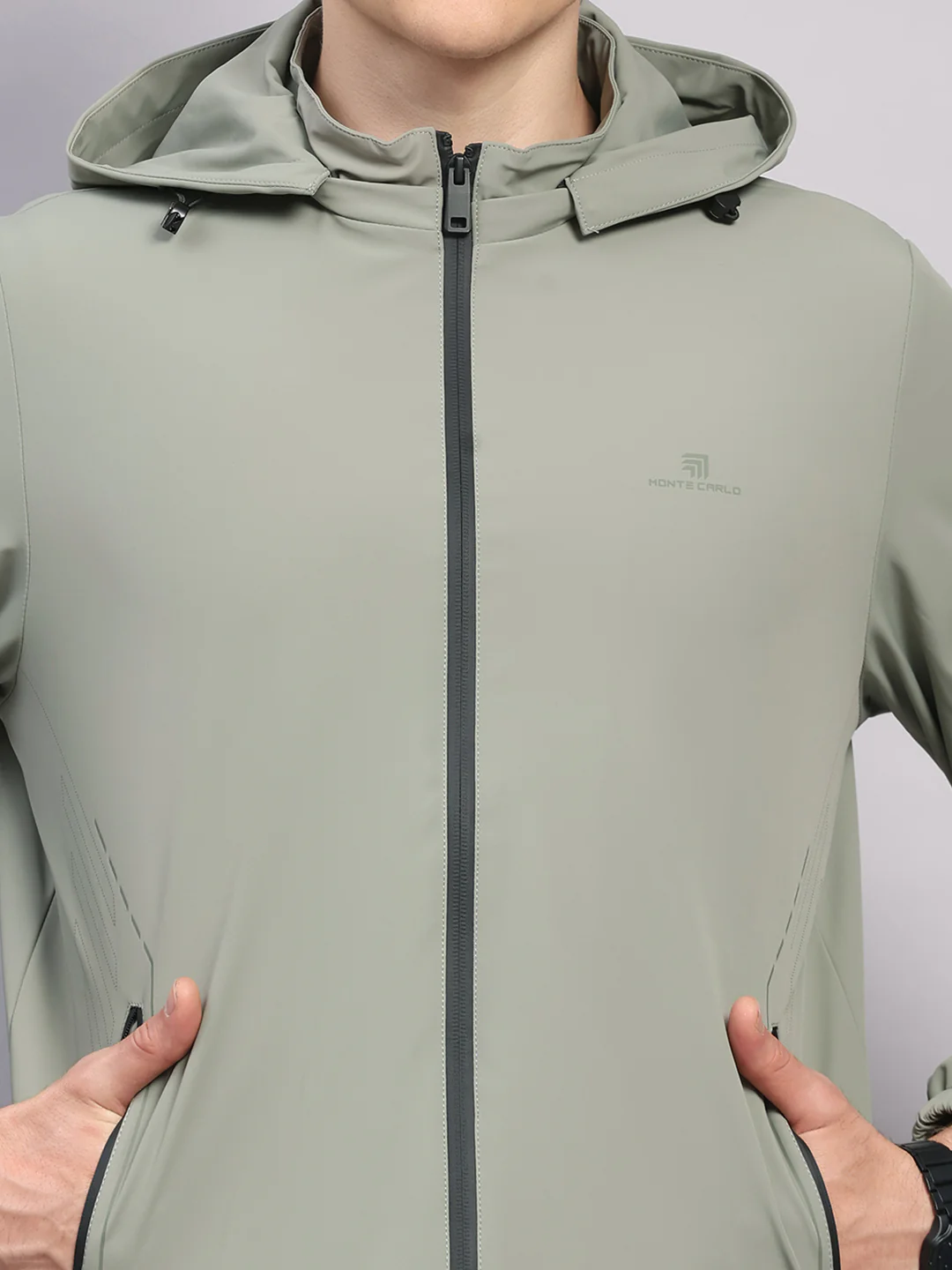 Men Cream Solid Hooded Full Sleeve Jacket - Image 6